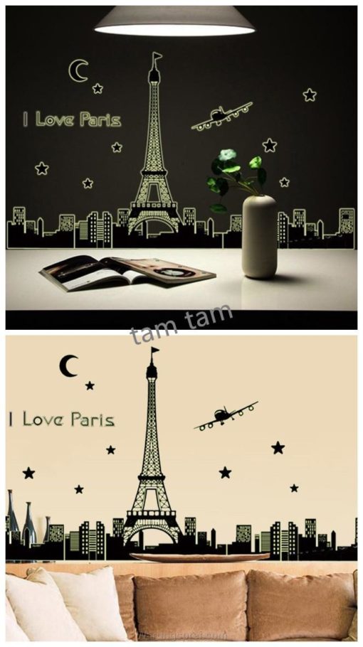 Wall Sticker Glow in the dark : I Love Paris uk.90x60